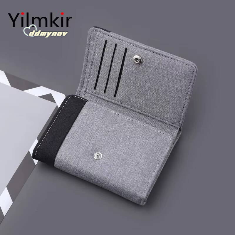 Simple Canvas Mens Tri Fold Wallet Large Capacity Casual Convenient Multi Purses Short Document Bag Fashion Card Case ddmynov