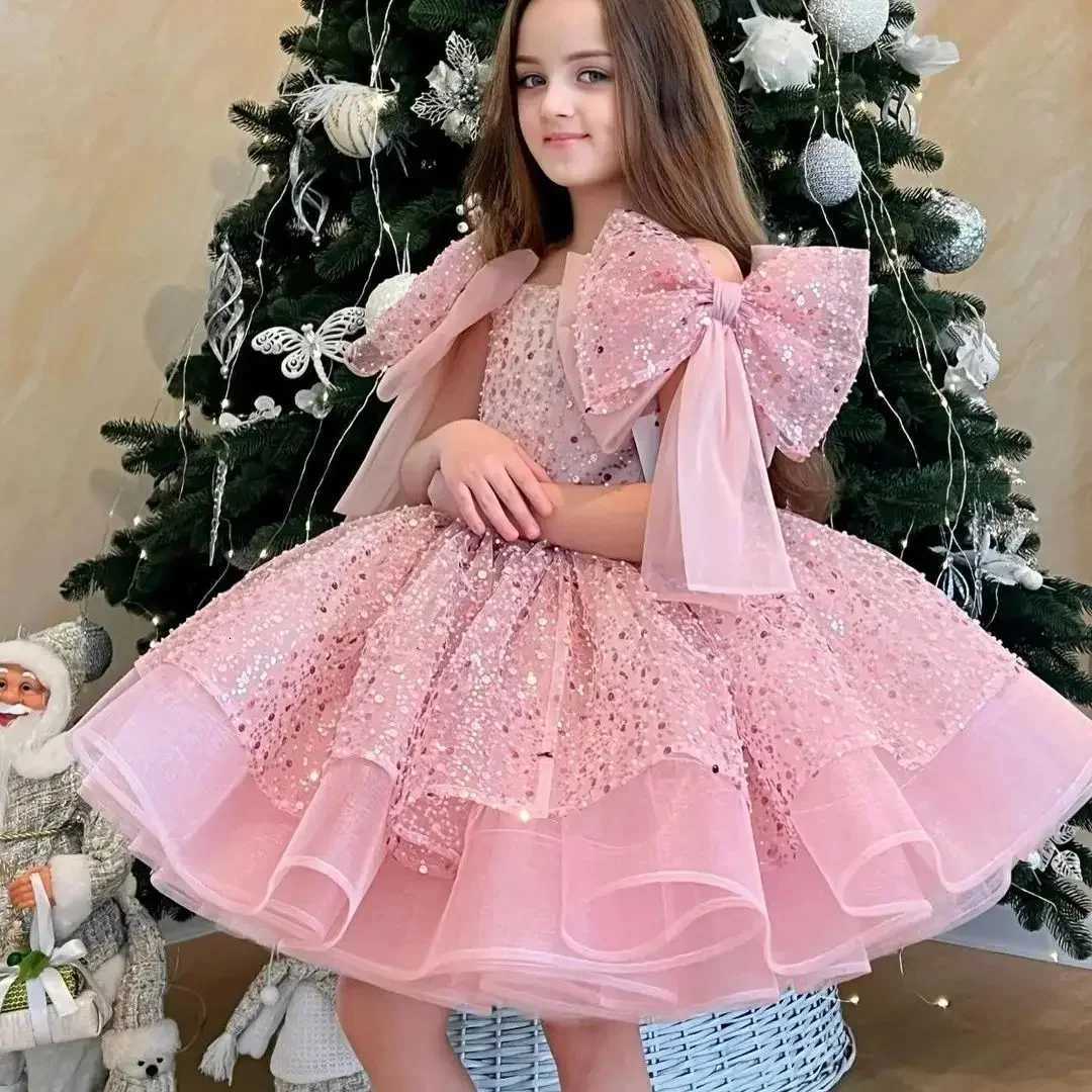 Champagne Flower Girl Dress For Wedding Glitter Shining With Bow Cute Baby Pageant Dress Princess First Communion Ball Gowns Z250716