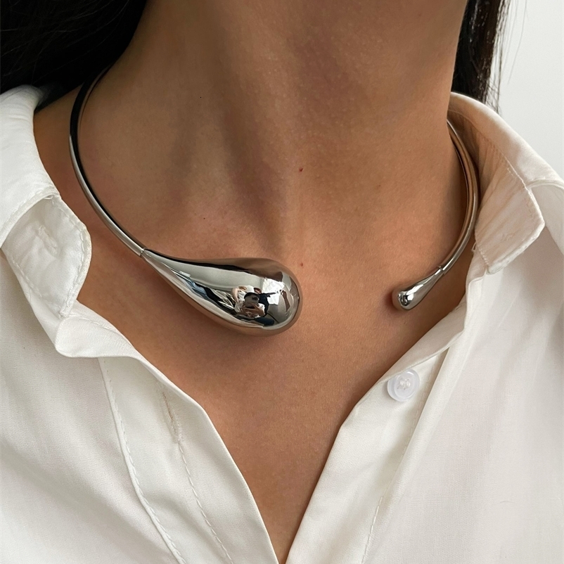 Perisbox Statement Irregular Chunky Water Drop Open Choker Necklace for Women Girls Punk Goth Jewelry 250716