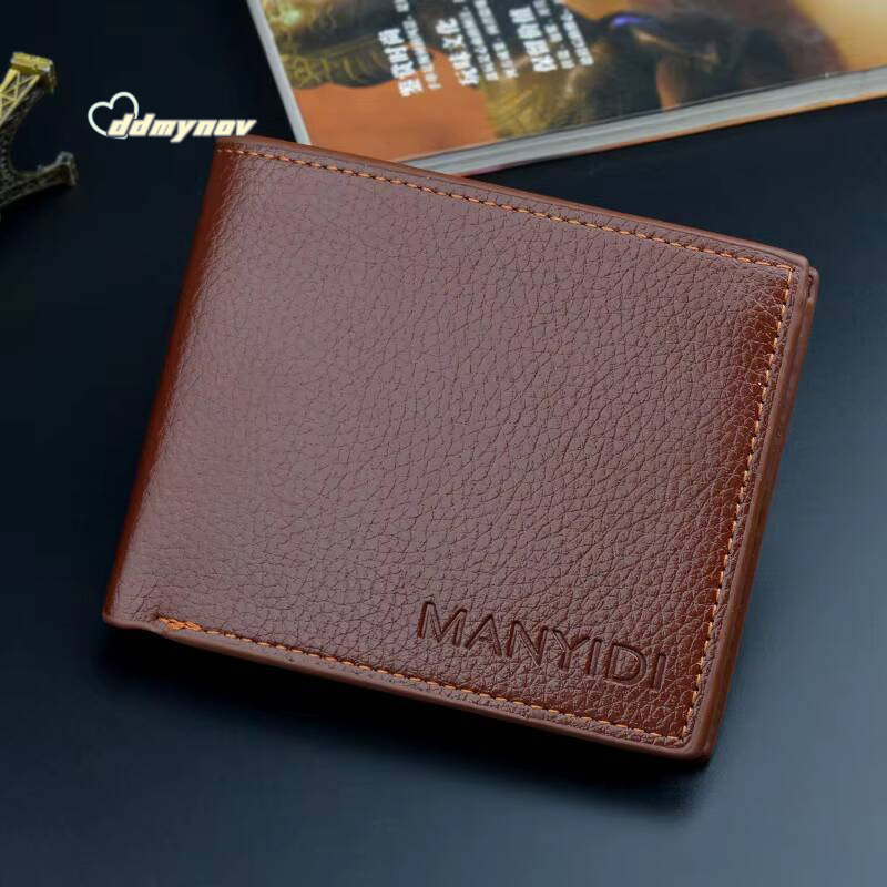 New Short Mens Thin Horizontal Business Casual Lychee Pattern Retro Soft Leather Wallet ddmynov