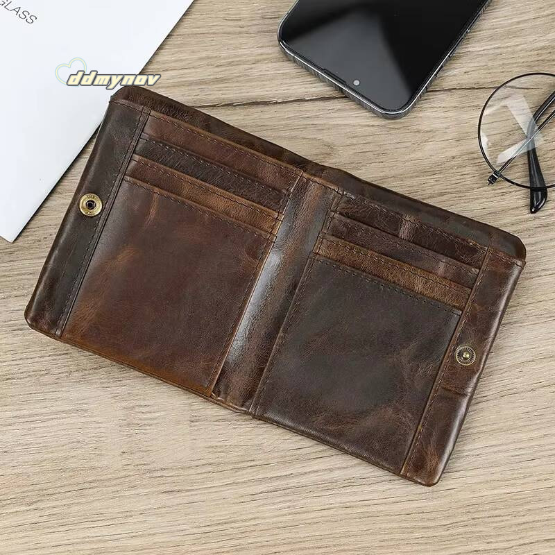 Newsbirds Card Bifold Coins Holder Short Purse Male Leather Mens Real Cowskin Zipper Wallet ddmynov