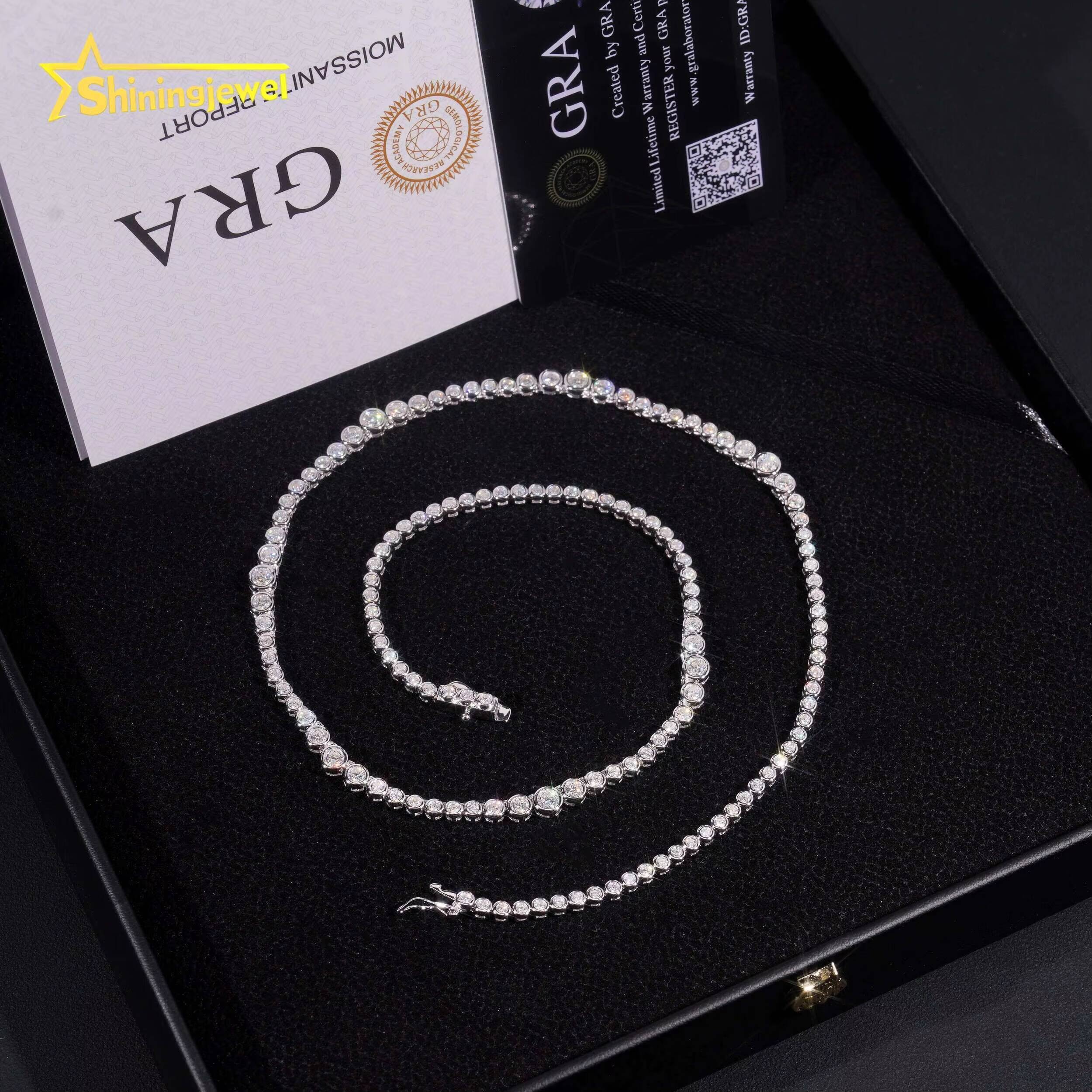 Hot Selling Bezel Design Iced Out VVS Moissanite Tennis Necklace 925 Sterling Silver Men Women Fashion Necklace Chains