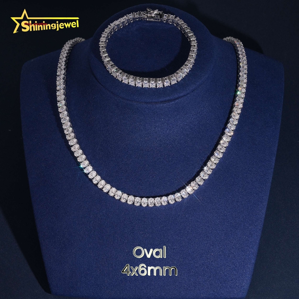 GRA Certification Oval Cut 4X6mm Fancy Shape Tennis Chain 925 Silver Moissanite Tennis Necklace Rapper Jewelry