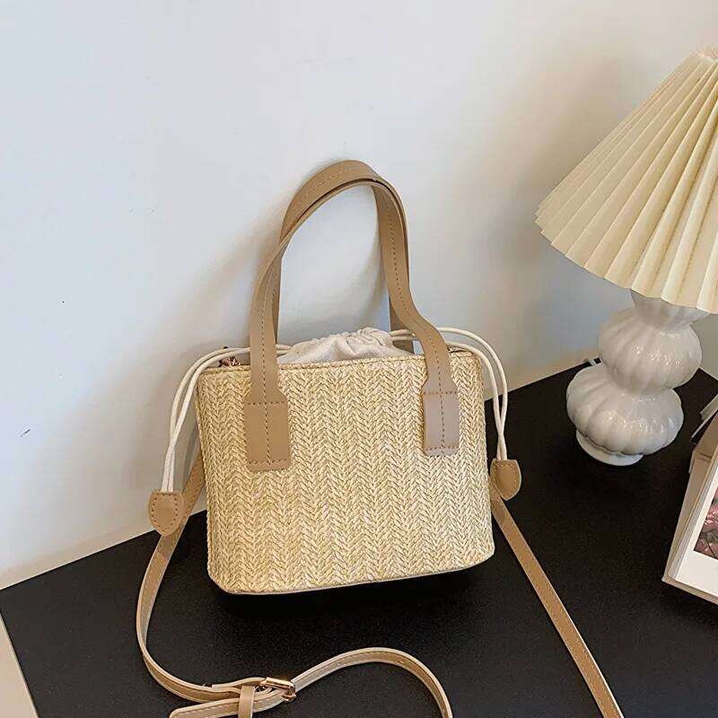 Fashion Bucket Crossbody Bags Women, Summer Handbags Casual Straw Shoulder For Travel/Vacation, Ladies Beach Bag