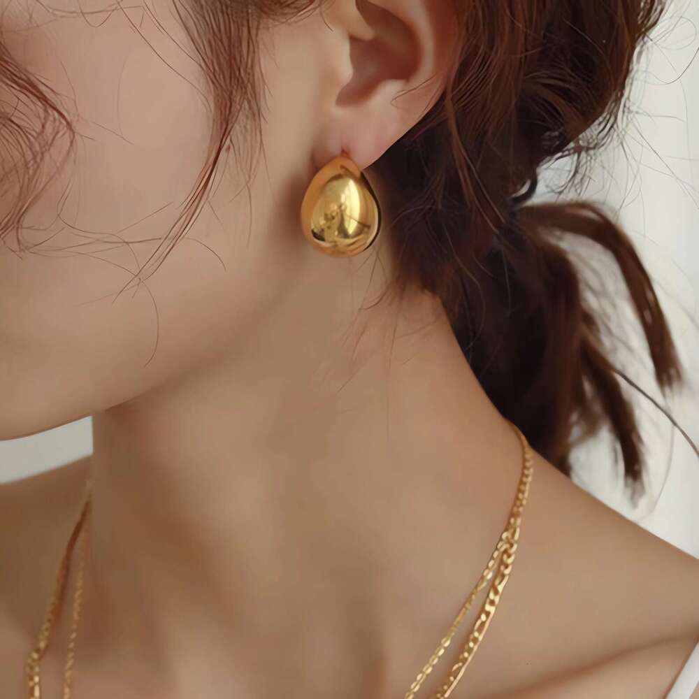 INS Style Half-Moon 304 Stainless for Women, Unique Exaggerated Real Gold Plated Titanium Steel Earrings