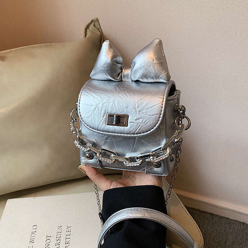 Crossbody Trendy Mini for Women New Solid Color Bow Chain Handbag Small Square Shoulder Bag