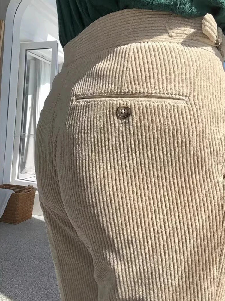 Naples Style Casual Corduroy Trousers Mens Vintage Belt n Solid Color Ribbed Pants For Men Fall Trendy Slim Straight Pants 250707
