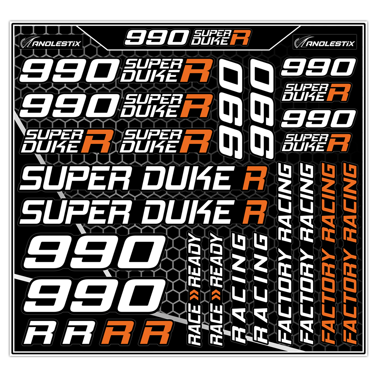 AnoleStix Vinyl Motocross Motorcycle Stickers Logo Set Emblem Tank Helmet Decals For KTM Super Duke 990
