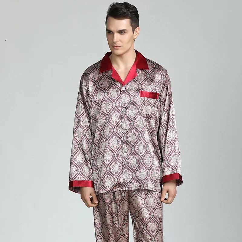 Mens Pajamas Spring Soft Cozy Long Sleeve Sleepwear Set Thin Ice Silk Satin Nightwear Suit Male Top Pants Home Clothing Pajamas W250717