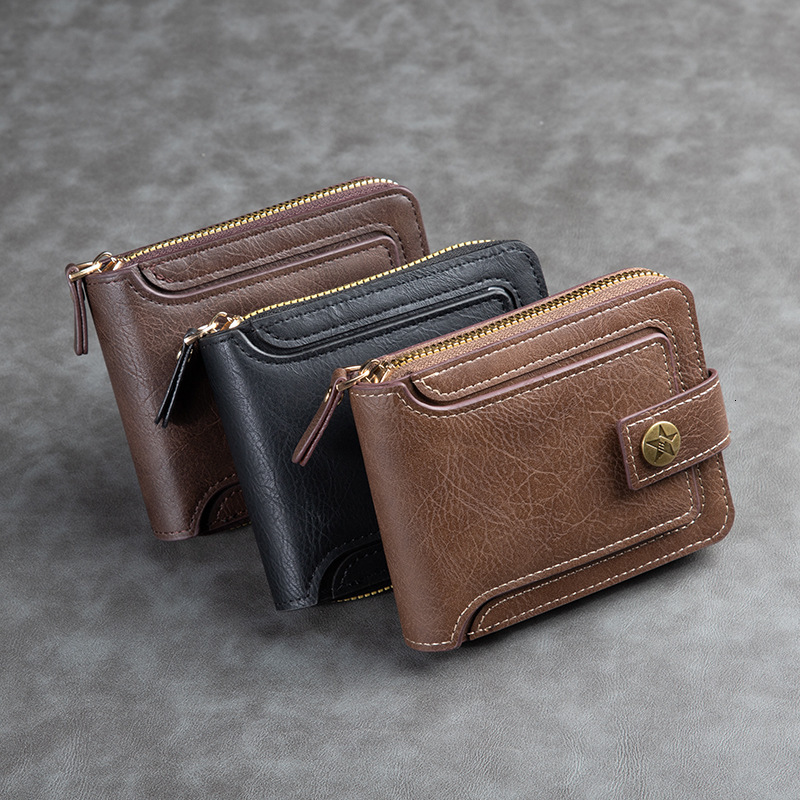 Designer Quality Men Short Wallet European And American Fashion Multifunctional Retro Horizontal Coin Purse Zipper Buckle Card Holder Luxury Wallet Me