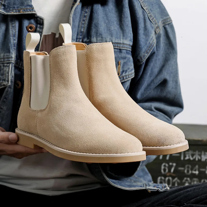 England style mens casual chelsea boots black beige cow suede leather shoes cowboy ankle boot breathable handsome short botas 250715