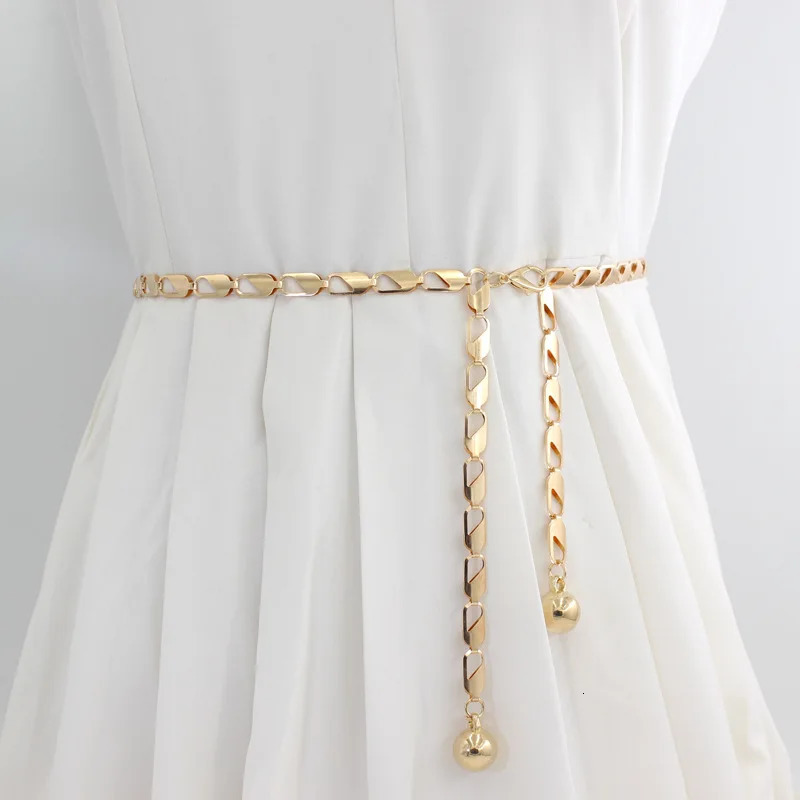 Metal Ball Pendant Waist Chain Women Thin Belt Gold Sliver Color Long Girdle Female Strap For Dress Skirt Decorative Waistband 250715