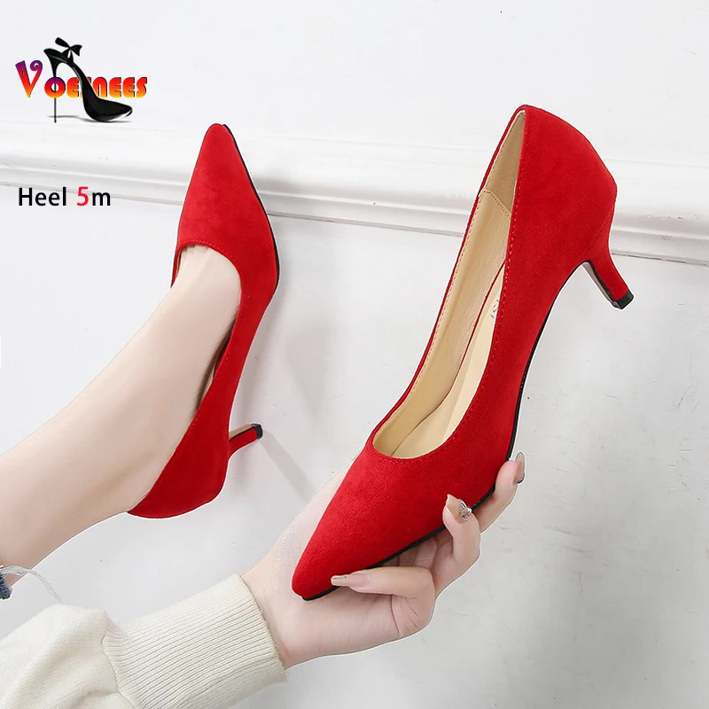 Women Suede Single Shoes 5CM Fashion Pointed Toe Slip-On High Heels Spring Autumn Shallow Mouth Stiletto Pumps Large Size 45 250703