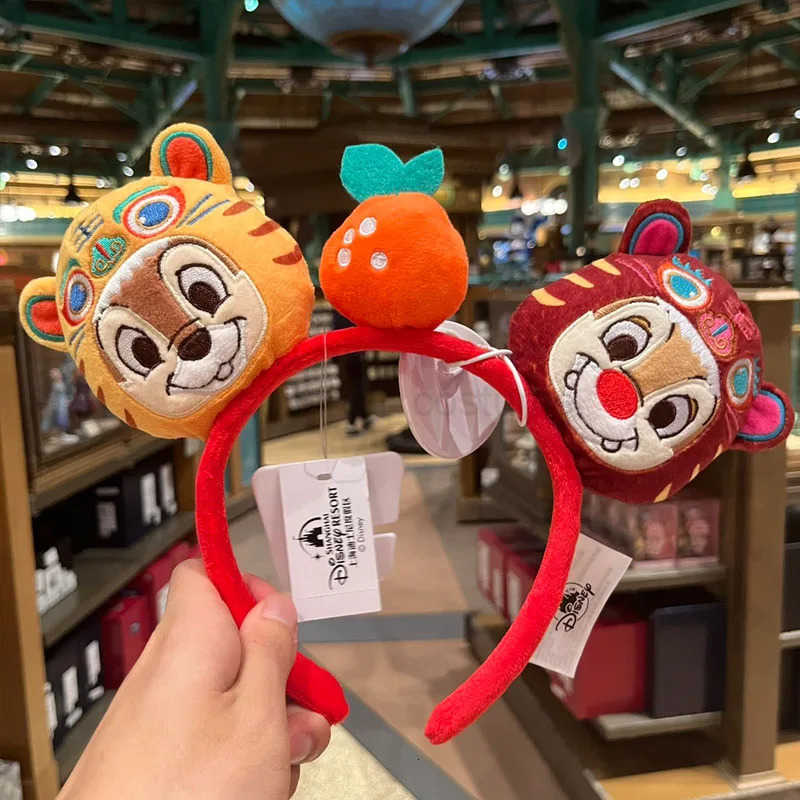 Disney2025 Original Disney Mickey Ears Headband Shanghai Disneyland Minnie Leather Headband Hairband Sequin Bow Party Hair Accessories W250808