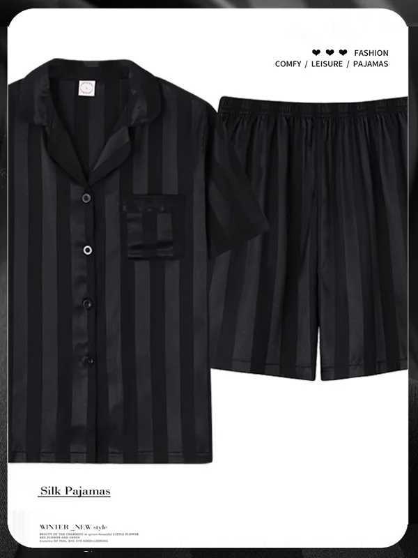 Daimelu Summer Mens High-End Pajamas Ice Silk Short Sleeves Thin Youth Sleepwear Set Plus Size Loungewear Suit Nightwear Simple W250717