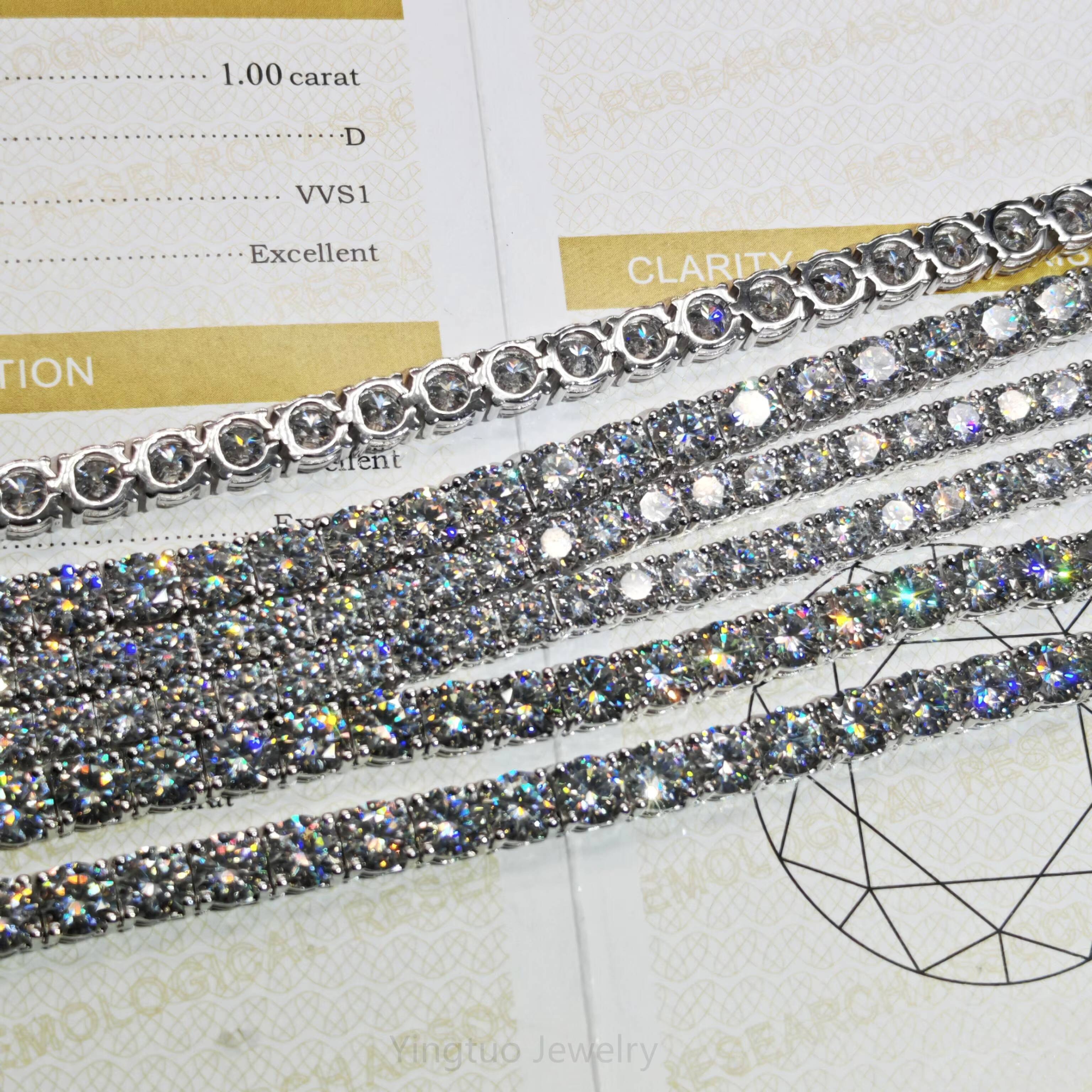 Hip-hop Moissanite Tennis 925 Sterling Silver Moissanite Diamond VVS Round Ice Cut Moissanite Tennis Chain