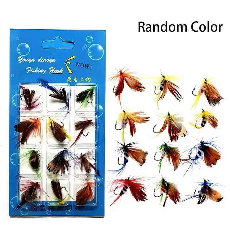 12pcs Natural Insects Flies Set With Dry Fly Tying Sharpened Hook Fake Artificial Bait For Carp Trout Topwater Z250717