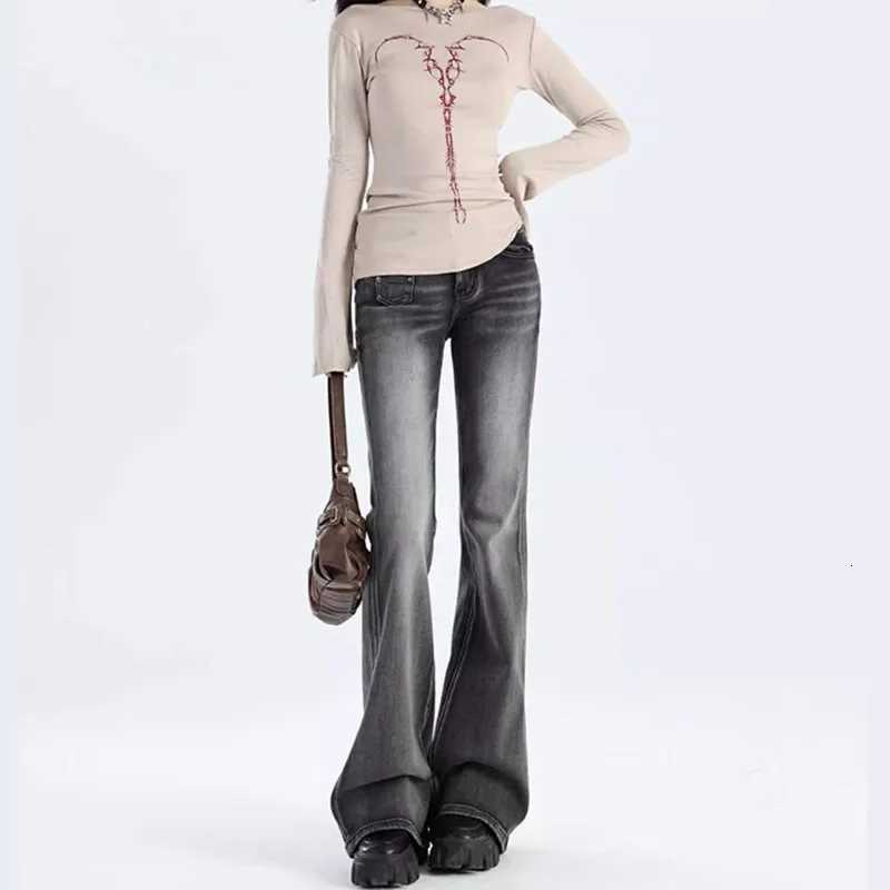 Womens Vintage Y2K Flared Jeans Korean Button-Up Low Rise Casual Denim Pants Female Versatile Elastic Slim Fit Jean Trousers R250716