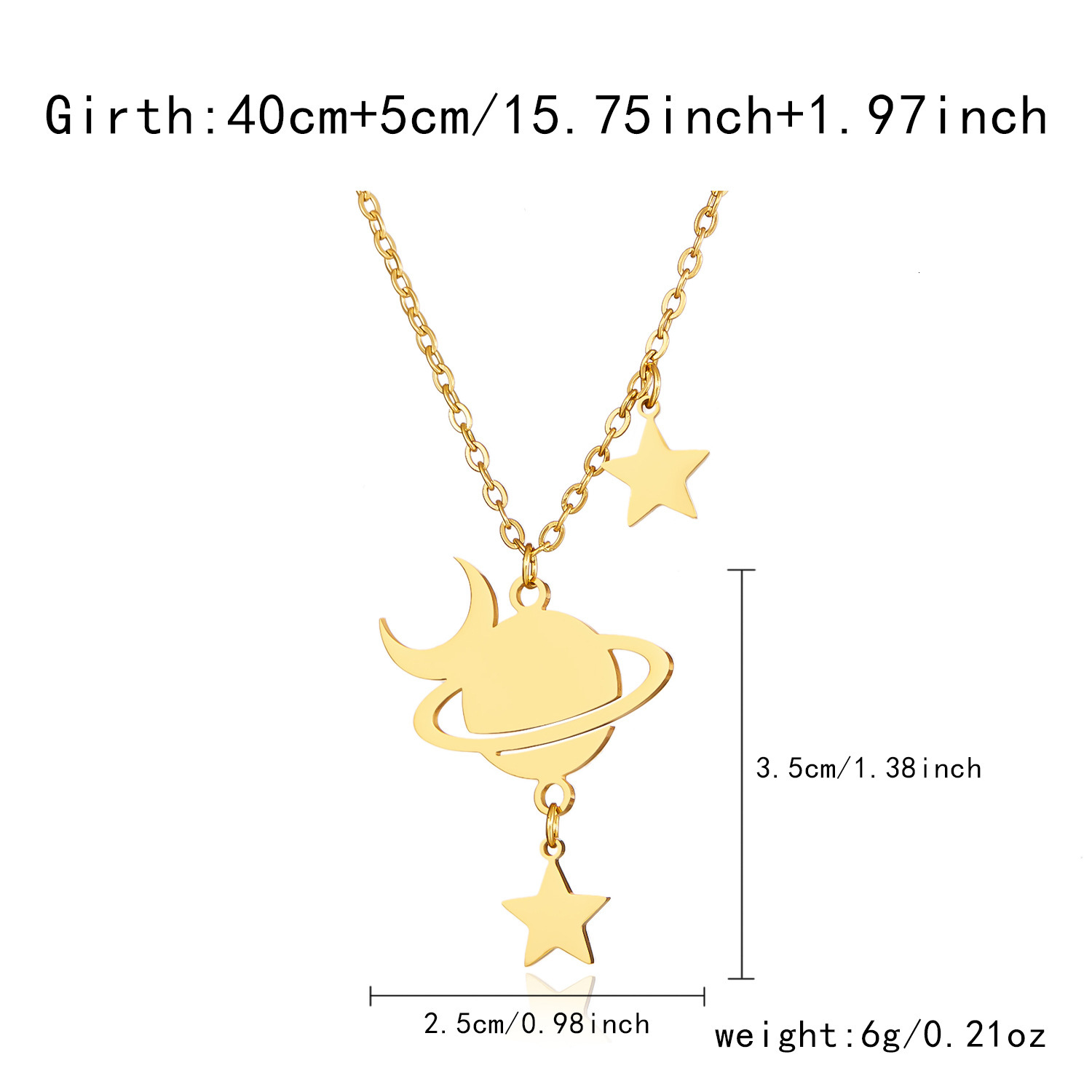 Hot New Planet Moon Stainless Steel Double Layer Necklace fashion Plated 18K Gold Female Geometric Stud Earrings