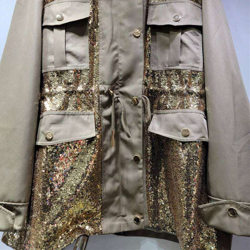 KBQ Hit Color Chic Windbreaker For Women Stand Collar Long Sleeve Patchwork Single Breasted Loose Temperament Coats Female New