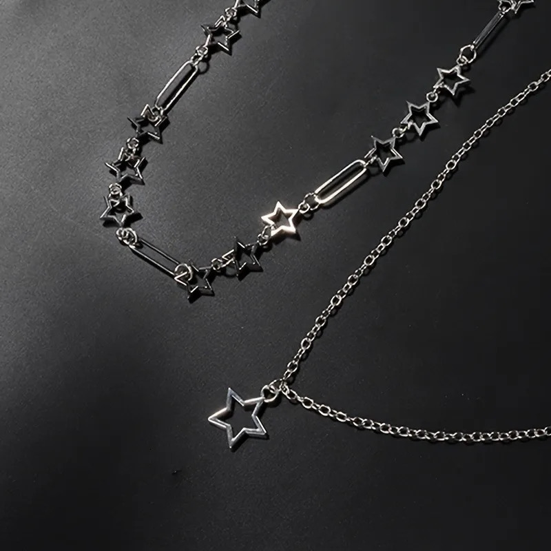 Personalized Punk Style Hollowed Out Stars Chain Double Layer Necklace Ladies Y2k Fashion Trend Holiday Party Accessories Gifts 250715