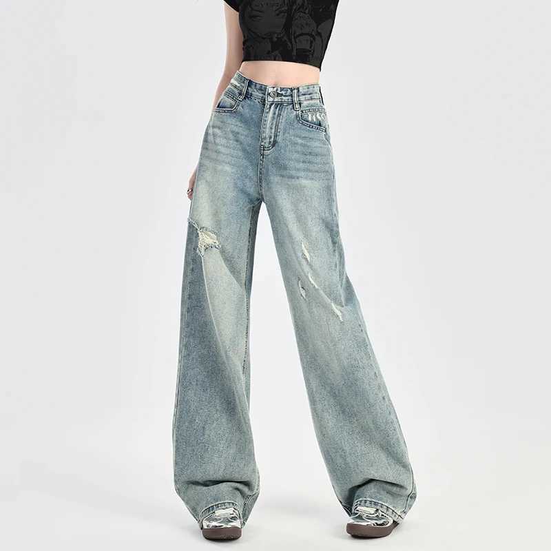 2025 Summer KSTUN Distressed Jeans Women High Waist Hip Hop Denim Pants Hollow Out Vintage Straight Girls Jeans Boyfriend Jeans R250716