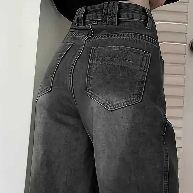 Women Fashion Loose Jeans Female High Waist Streetwear Designer Wide Leg Trousers Female Classic Gray Goth Straight Leg Pants R250716