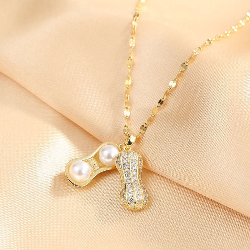 Live Broadcast Luxurious Full Zircon Agate Open And Close Peanut Necklace For Women, Light Niche Design Titanium Steel Pendant Jewelry 00E