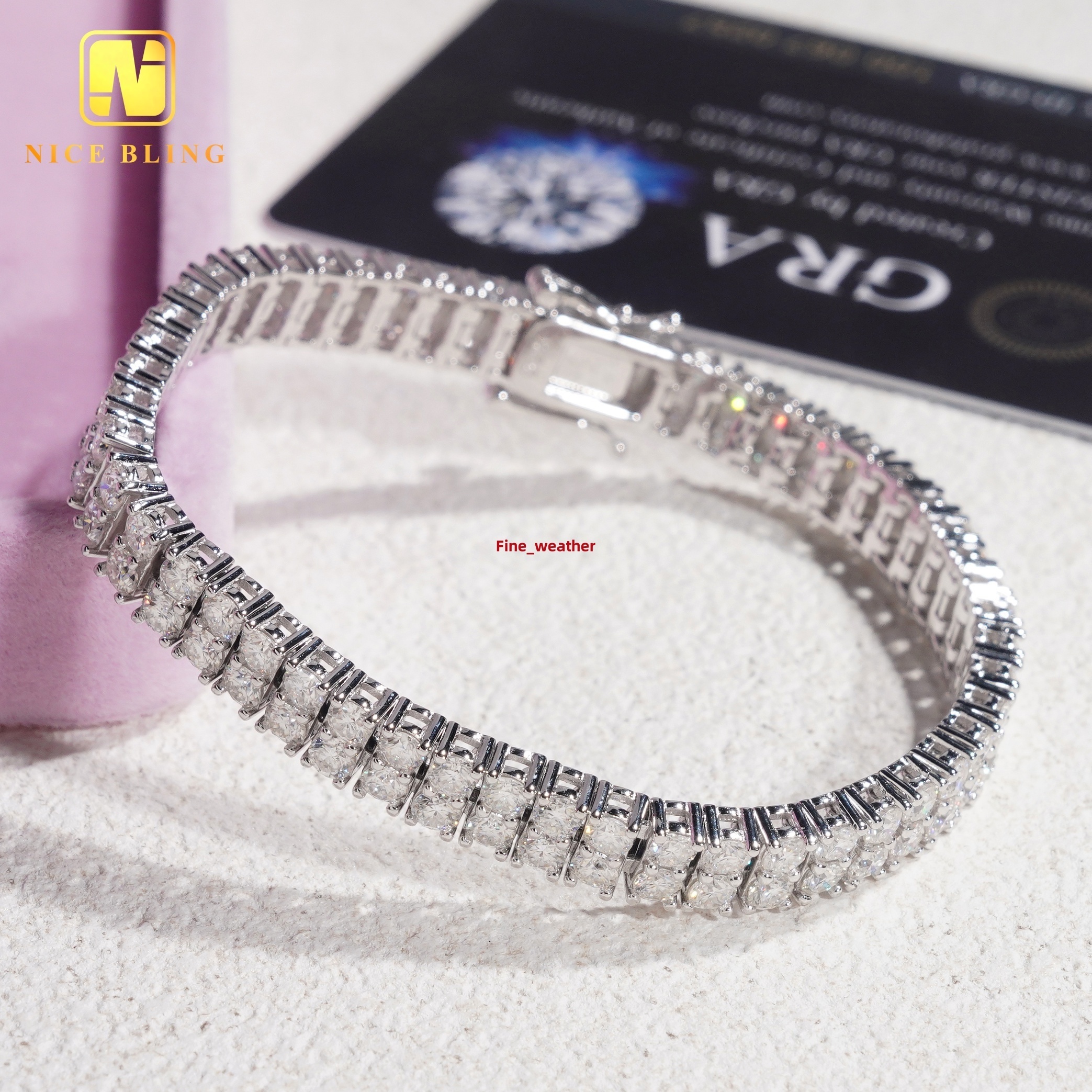 Fashion Jewelry Bracelets 925 Silver Hip Hop Tennis Bracelet Men Women Double Layer 3MM VVS Moissanite Diamond Tennis Bracelets