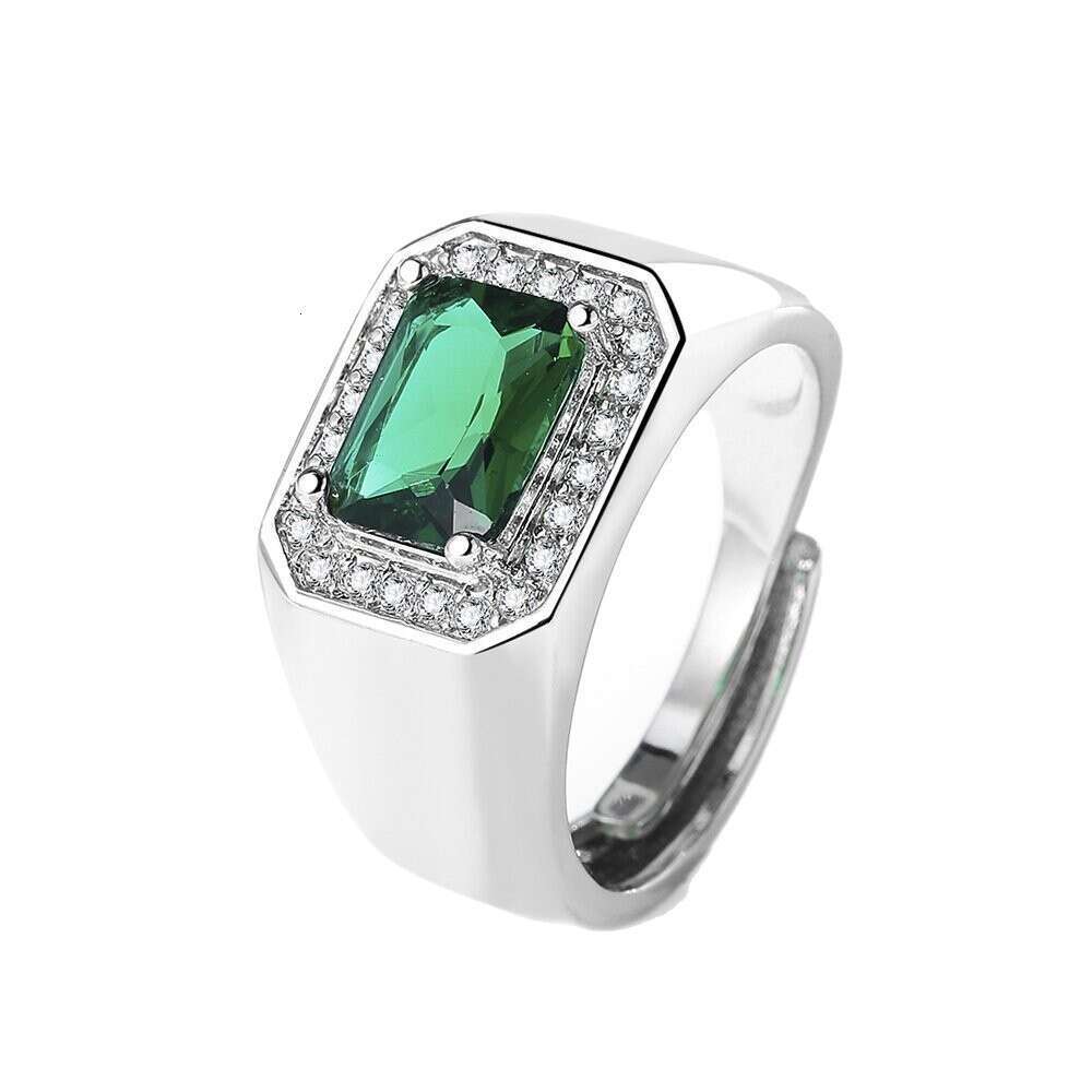 Square Emerald Blue Inlaid Diamond Men's Moissanite Zircon Open Adjustable Index Finger Ring 228