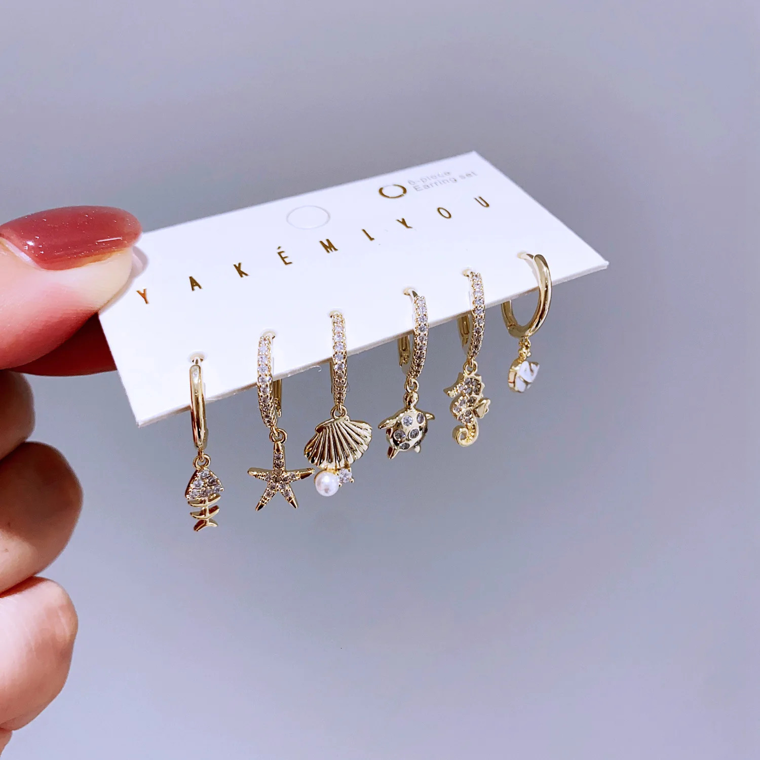 MIGGA 6pcs Cubic Zircon Sea Animals Pendant Dangle Earrings Set Gold Plated Fashion Women Girls Jewelry 250716