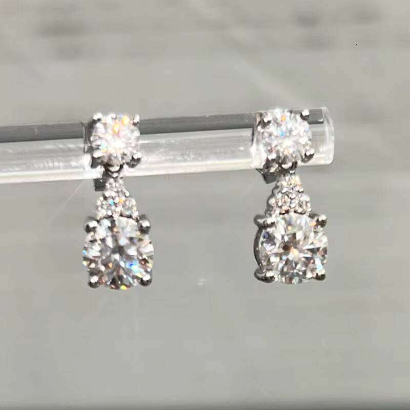 Vvs Drop 14k Gold/White Gold 2ct Round Fine Jewelry Moissanite Earrings