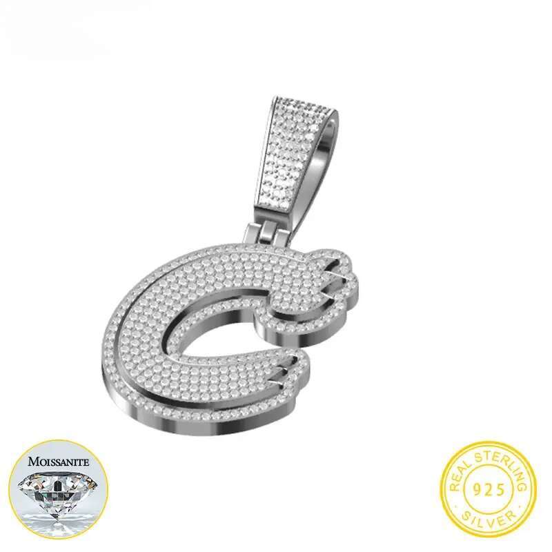 Fine New Sier Moissanite Classic Letters Pendant Punk Hiphop/Rock For Men Hip Hop Jewelry