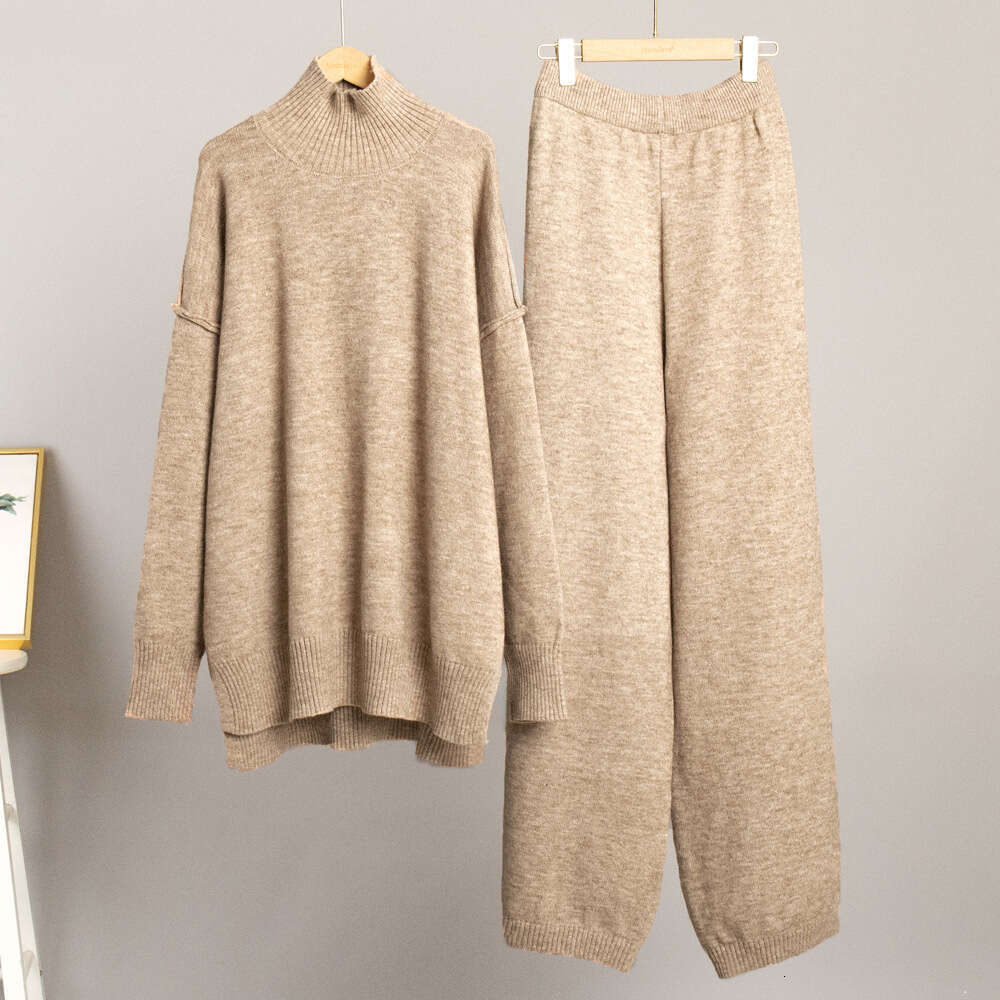 Turtleneck Sweater Women, New Loose Casual Thick Knitted Pants Set For Autumn And Winter B5