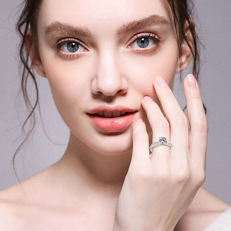 Tiktok Celebrity Influencer Same Style Moissanite Double Arm Micro Pave Sterling Silver Gold Plated Light Luxury Proposal Diamond Ring 113