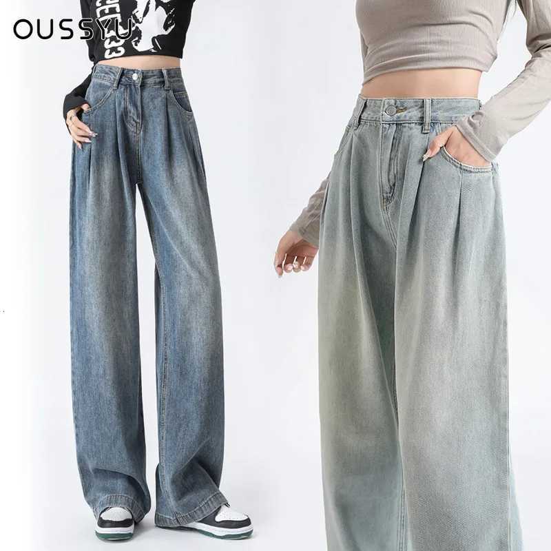 Autumn Woman Jeans High Waist Wide Leg Cotton Denim Clothing Straight Pants Fashion Comfort Retro Blue Casual Trousers R250716