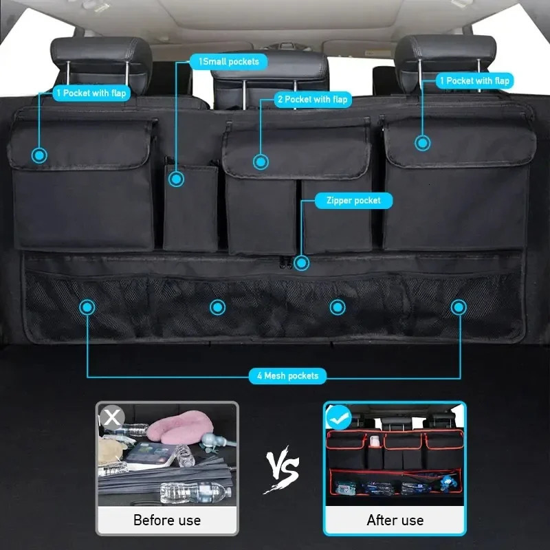 Back Seat Car Trunk Hanging Storage Bag Organizer With 9 Pockets Oxford Waterproof Multi-pocket Car Trunk Storage Bag Organizer 250715