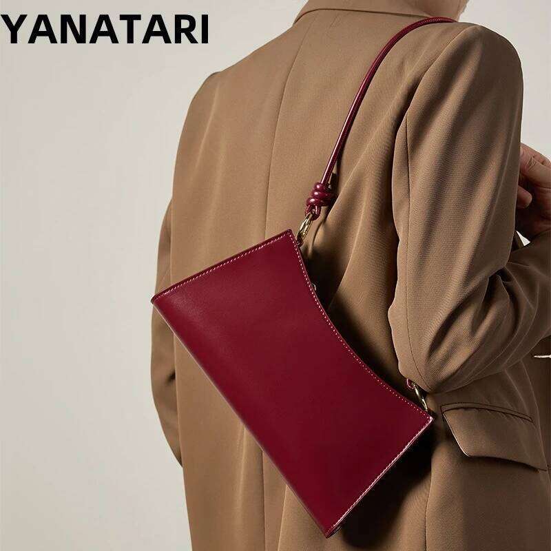 YANATARI underarm cowhide Genuine leather handbags women vintage red shoulder female korean bag high quality 2025