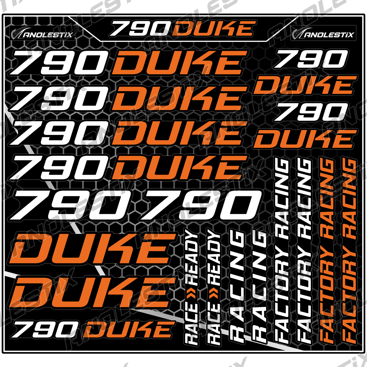 AnoleStix Vinyl Motocross Motorcycle Stickers Logo Set Emblem Tank Helmet Decals For KTM Duke 790