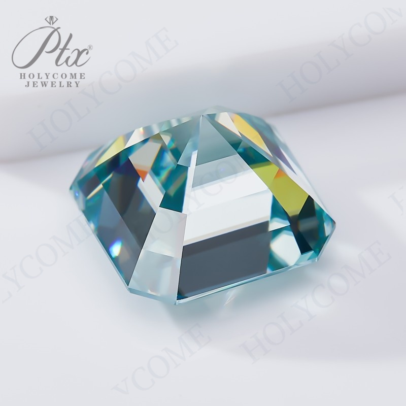 Hot Sale Asscher Brilliant Cut Aqua Blue Tone Original Color VVS1 Mossanite Diamond All Sizes 1ct to 10ct GRA Diamond Loose Moissanite Stone