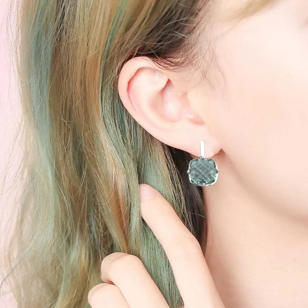 Natural Green Amethyst Earring Sterling 925 Silver Cushiom Cut 10mm 7Ct Fine Jewelry for Women Lady Party Gift 250716