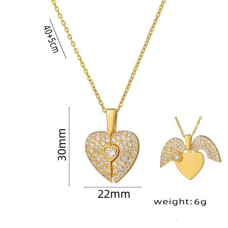 New Style Personality Heart Open And Close Titanium Steel Necklace For Women Heart-Shaped Wing Pendant Clavicle Chain Jewelry B1b