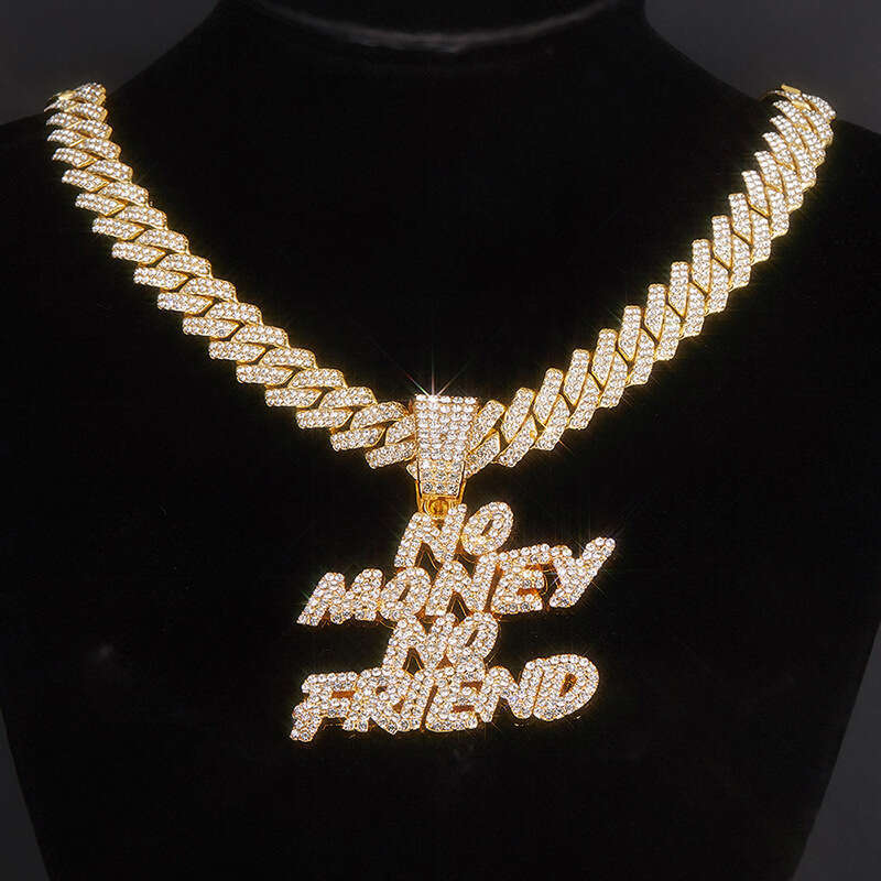 Hot-Selling Alloy Hip-Hop Style Trendy Brand Light Personality Creative Rhinestone Cuban Chain Necklace