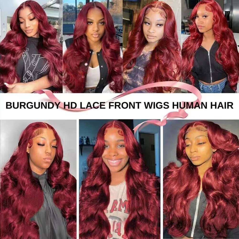 99j bury 13x6 Front Human Hair 200 Density Body Wave 13x4 30 36 Inch Red Colored Lace Frontal Wigs Brazilian For Women