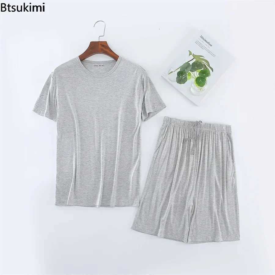 2025 Mens Summer Casual Sleepwear Sets Solid HomeWear Suits 2PCS Modal T-shirt and Shorts Oversized Summer Pajamas Male L-8XL W250717