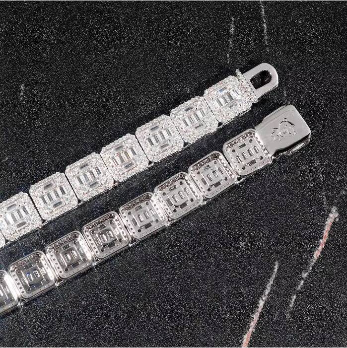 Hiphop 9mm Tennis Chain Cluster 925 Silver Iced Out Square Baguette Necklace Vvs Moissanite Tennis Chain