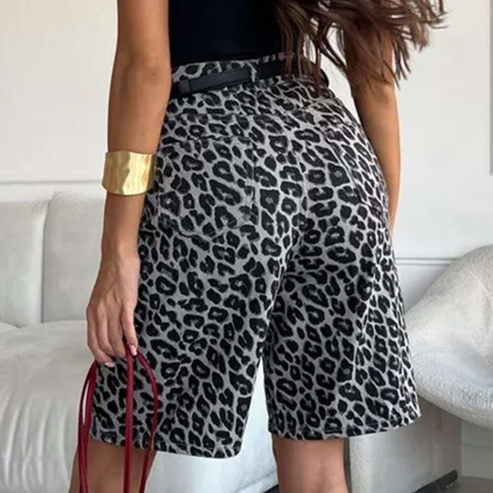 Summer New Leopard Print Cotton Shorts Loose Casual Straight Pants B5