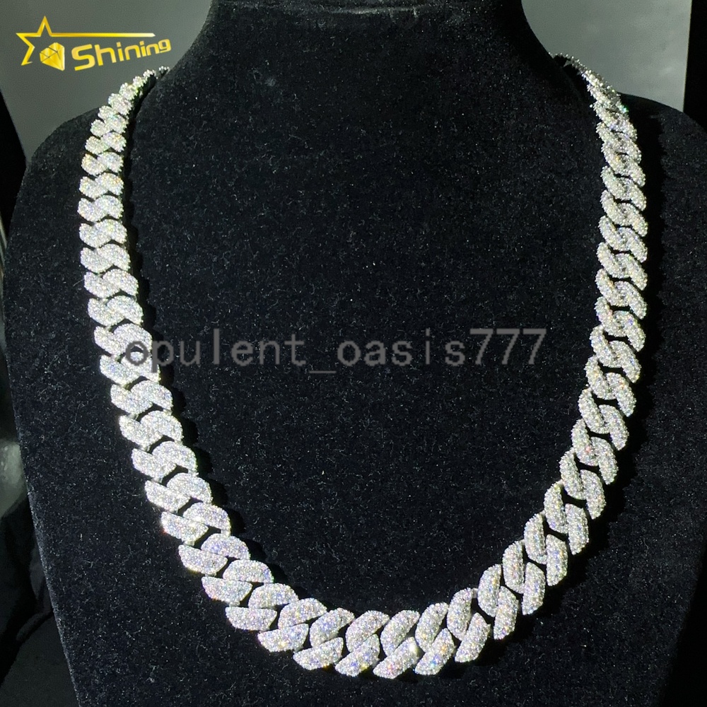 Pass Tester VVS Moissanite Lab Diamond Silver 925 Cuban Necklace and Chain Hip Hop Iced Out Jewelry 10mm Cuban Link Chain