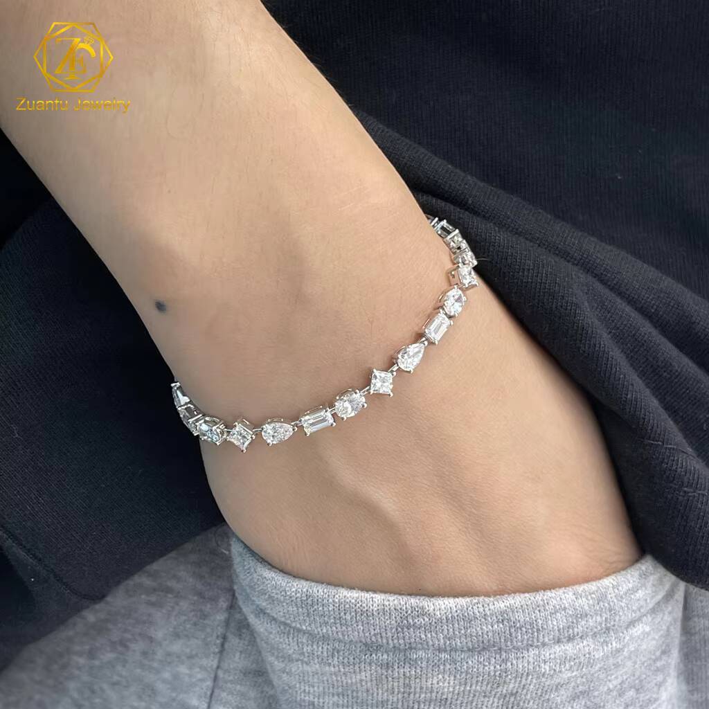 Christmas Custom Gift VVS Round Shape 3mm Colorless Loose Moissanite Lab Grown Diamond 14k Solid Gold Tennis Bracelet