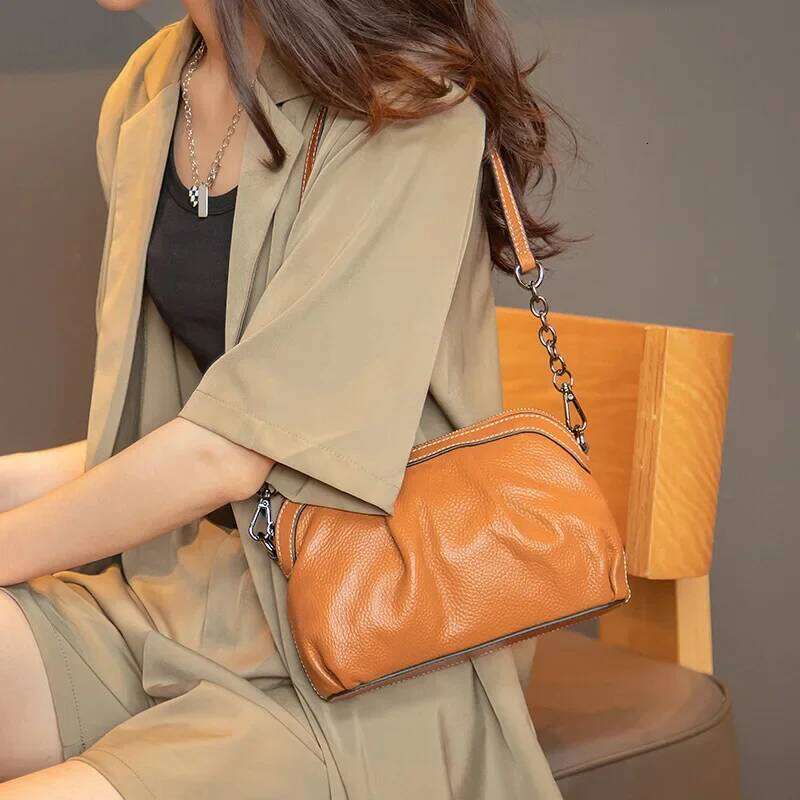 Genuine Pleated Casual for Women Crossbody Cloud Purse Soft Cow Leather Lady Shoulder Bag Small Hobo Handbags